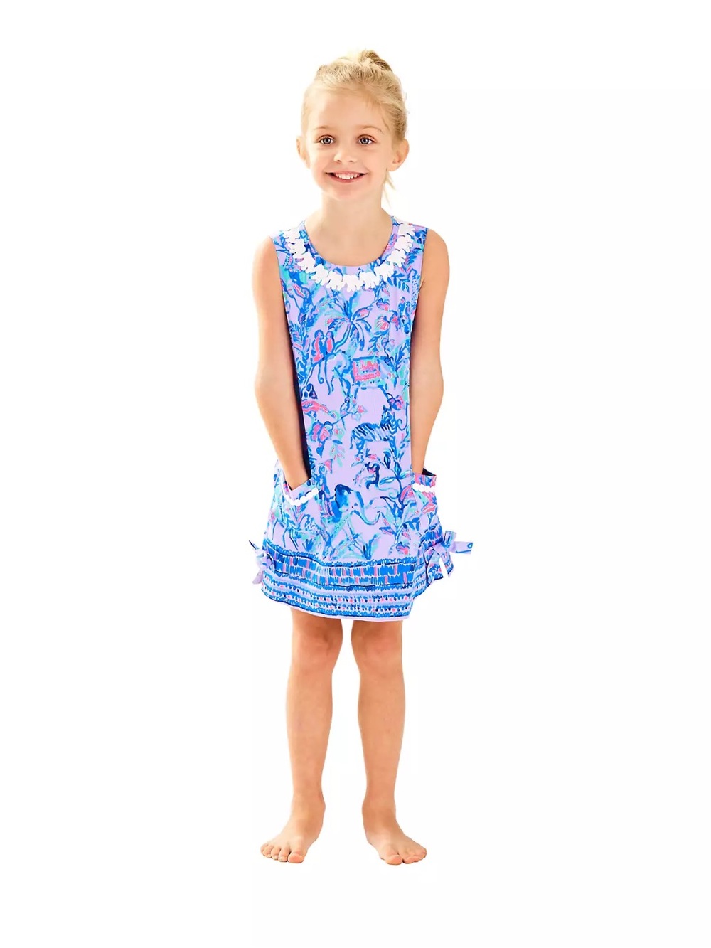 Girls Little Lilly Classic Shift Dress Elephant Print